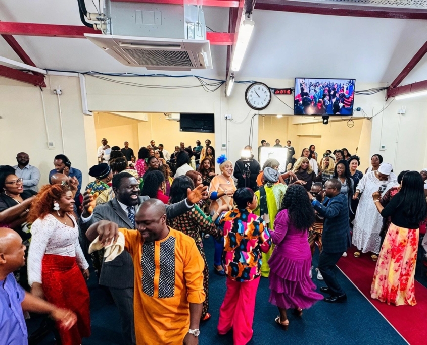 Congregation gathered for a joyful church celebration